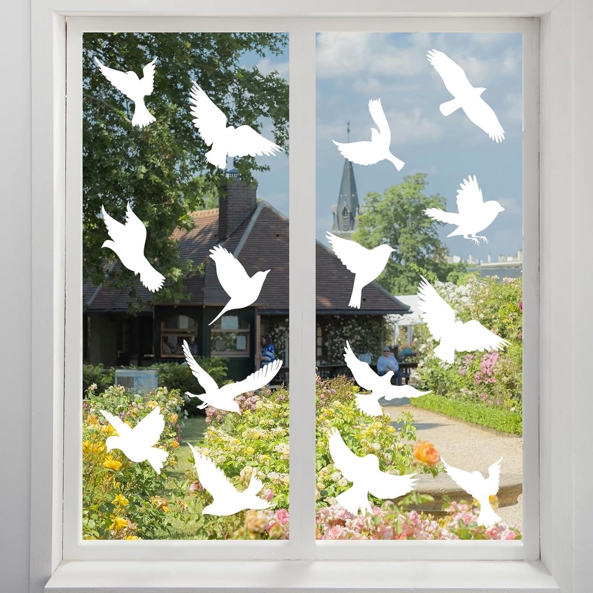 16 Stuks Anti-Collisie Raamstickers voor Vogels, PVC Stickers om Raamglas te Beschermen en Vogelbotsingen te Voorkomen (Wit)
