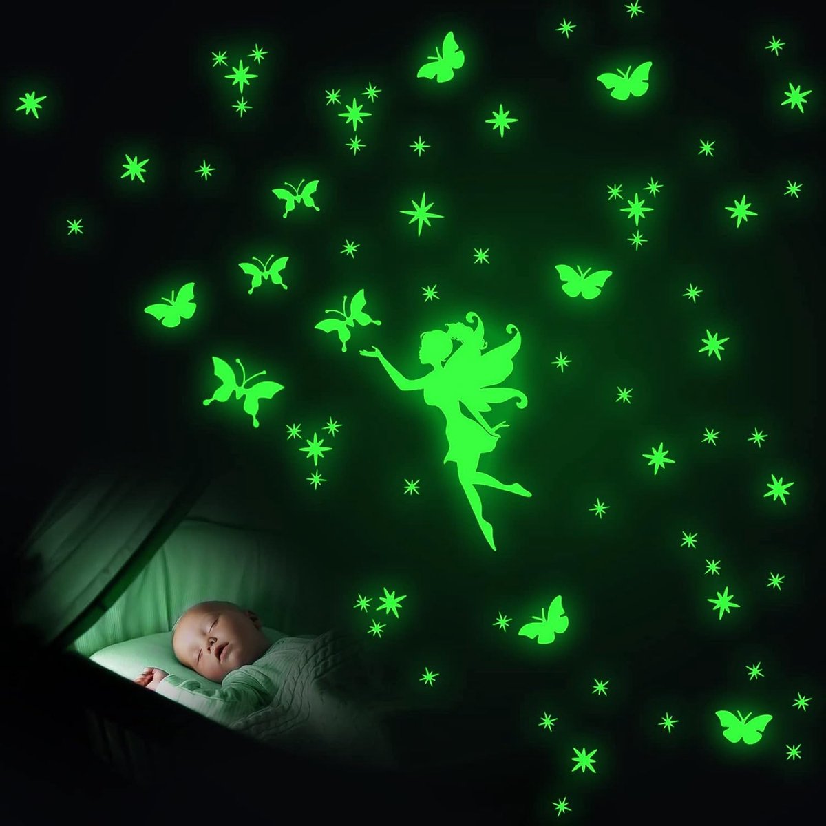 Muursticker feeën lichtgevend - zelfklevend voor de kinderkamer - sterrenhemel decoratie - creëer een magische sfeer - ShopVlot