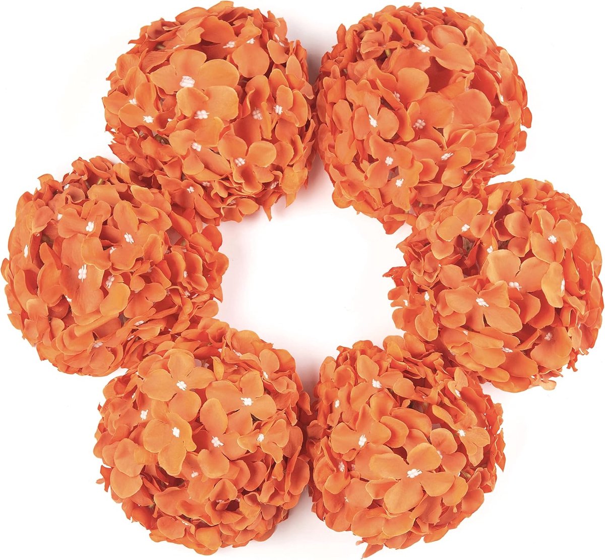 Kunstzijde Hortensia Kunstbloemhoofden met Stelen Nep Hortensia Bloemen voor DIY Bruiloft Centrepiece Thuisdecoratie, Verpakking van 6 (Verbrand Oranje)