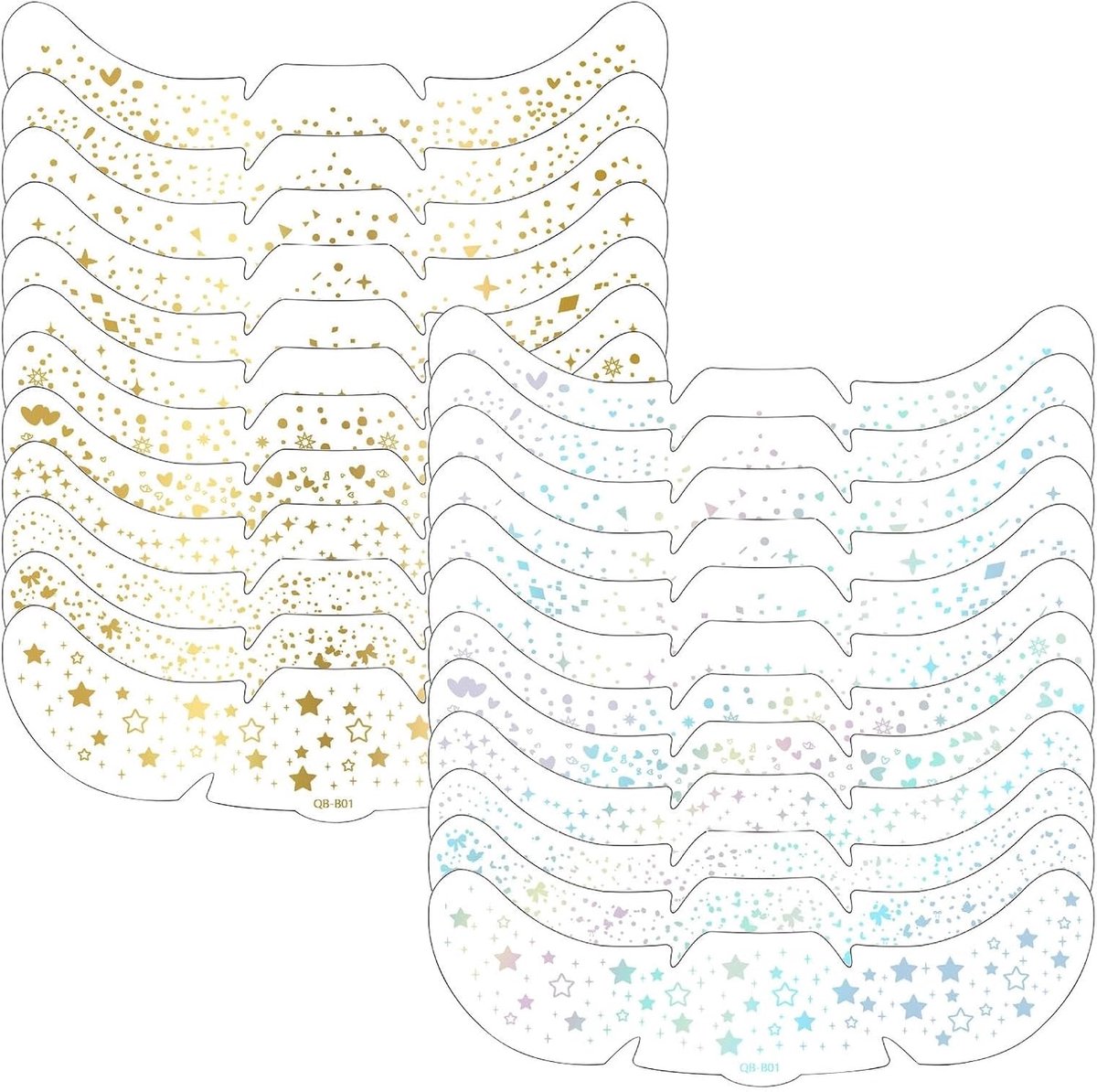 24 stuks glitter sproeten tatoeages, goudkleurig en kleurrijk | Watertransferpapier. Ideaal voor festivals, bruiloften en zwembadfeesten. Gouden en kleurrijke designs – zweetbestendig
