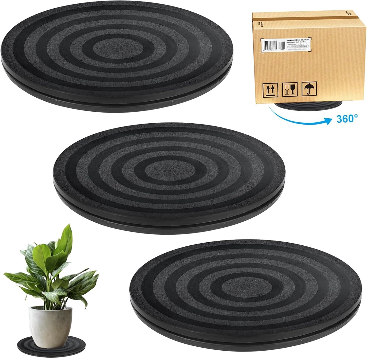 3 stuks draaischijven, 20 cm universeel draaiplateau, zwart, 360 graden roterende draaiplaat, draaiplatform met stalen kogellagers, ronde draaischijf voor monitor, tv, laptops, handwerk, planten