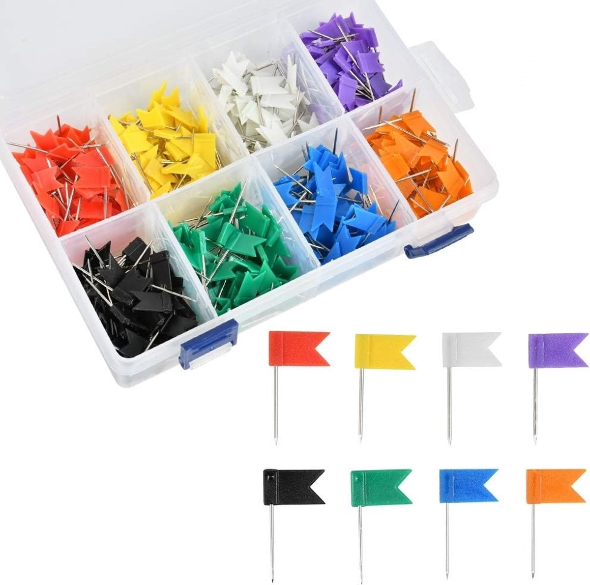 kaart Push Pins assortiment, 400 stuks kaart Tacks Duimbalen Mark Tekening Kurk voor Kennisbord, Duimpennen Bulletin Board Push Pins voor Picture Hanging, Kantoor Decoratieve Kaartkoppen, 8 kleuren