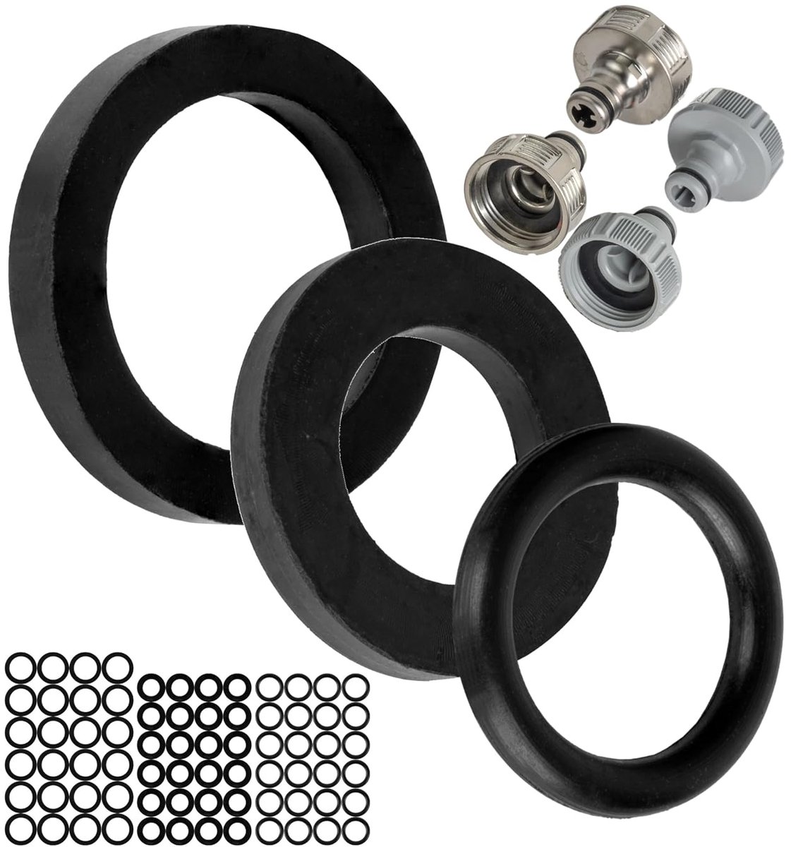 afdichtingen mixset, 75 stuks, voor G 1/2 inch systeemonderdelen, compatibel met Gardena 21 mm kraanverbinder, 18200, 18240, 18220, 15273, rubber, Ø 16 x 11 O-ringen, Ø 19 x 11, 21 x 15 mm