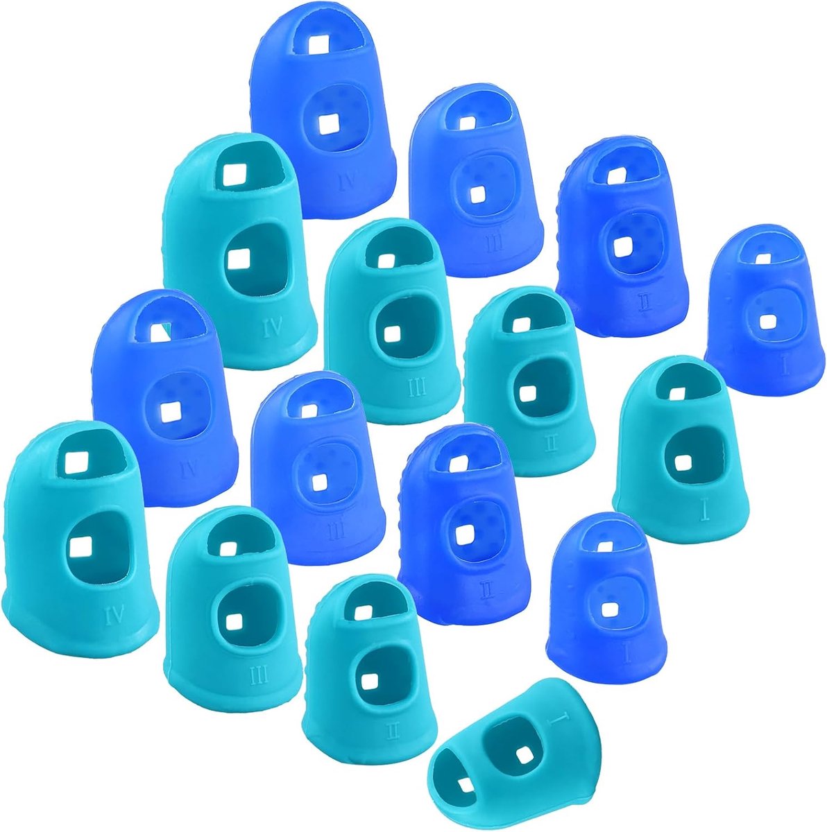 16 stuks vingertoppen, vingerpads, 4 maten siliconen vingervingerhoedjes, vingertopgrepen, vingerbeschermers, hoes voor het tellen van geld, papier sorteren, naaien, breien, gitaar spelen (blauw,