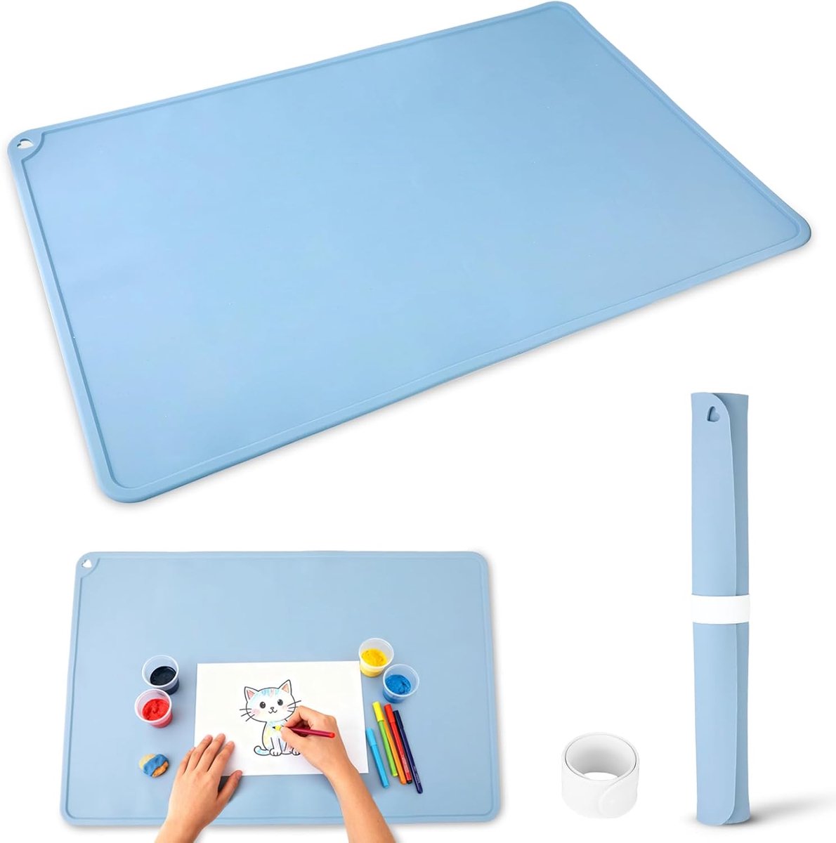 schilderonderlegger met magnetische absorptieclip, grote siliconen mat, 60 x 40 cm, bureauonderlegger voor kinderen, herbruikbare schildermat, voor knutselen, schilderen