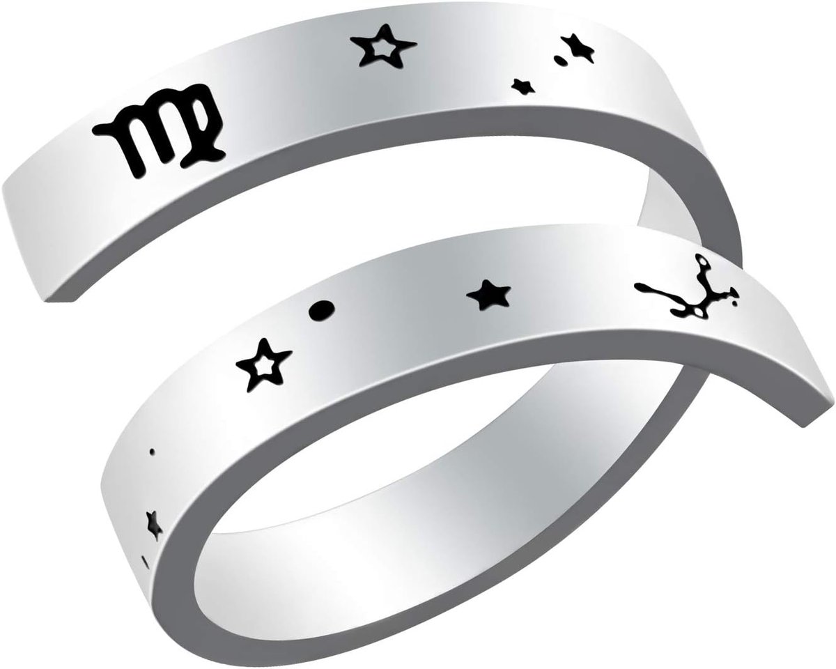 gegraveerde dierenriemring, Woffoly chirurgisch 316L roestvrij staal verklaring tekens van dierenriem open verstelbare vingerring, horoscoop ring sieraden cadeau voor vrouwen mannen