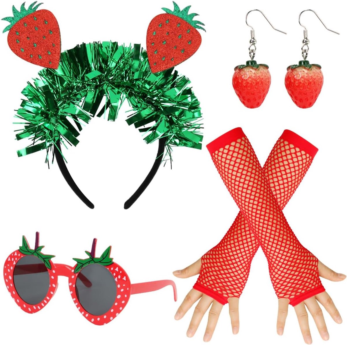 Carnavalskostuums voor dames, carnavalskostuum voor volwassenen, grappige haarband, bril, handschoenen, halsketting, oorbellen, flamingokostuum, ananasdecoratie, Hawaï-outfit voor dames