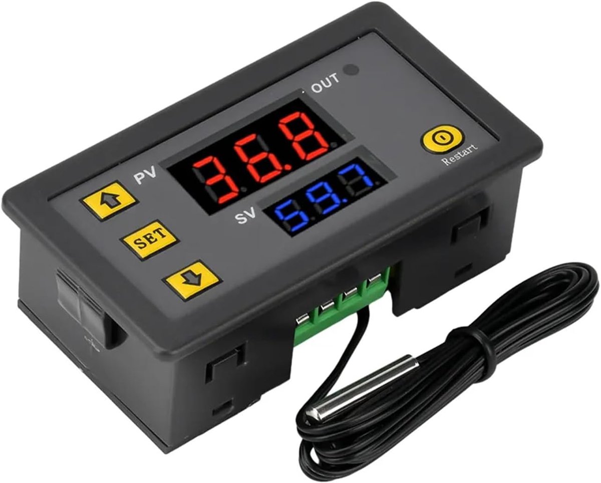 Thermostaat, W3230 DC 12V Temperatuur Schakelaar -20℃~100℃, LCD Digitale Temperatuurregelaar met Sensor, Koelen of Verwarmen, Alarm Bij Hoge Temperatuur