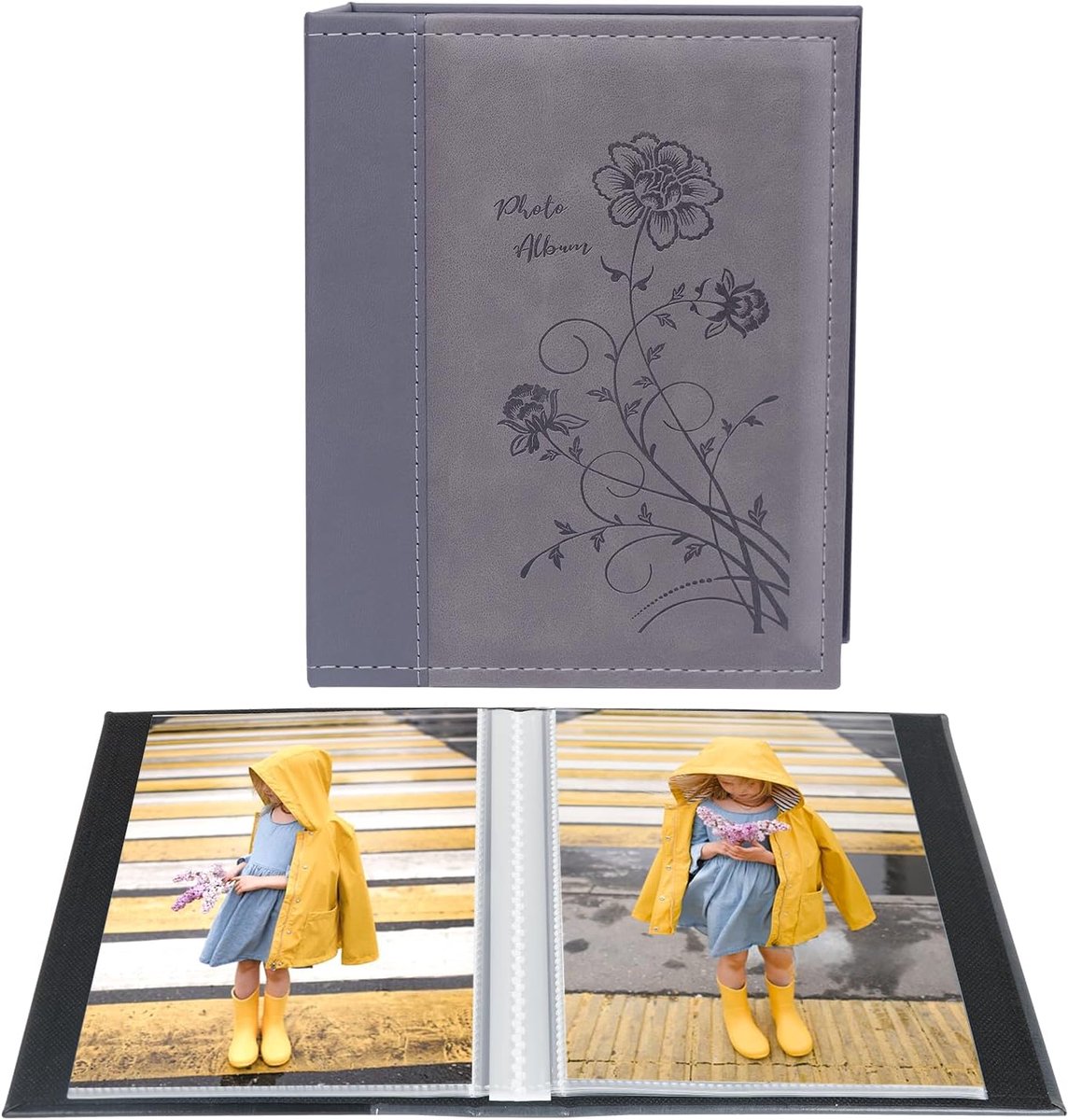 SnelShoppen - 2x Miaikoe Klein Fotoalbum 6x4 inch, 50 Stuks, Toploading, Leerlook, 10x15cm, Grijs, Voor Foto's, Kunstwerken en Postkaarten