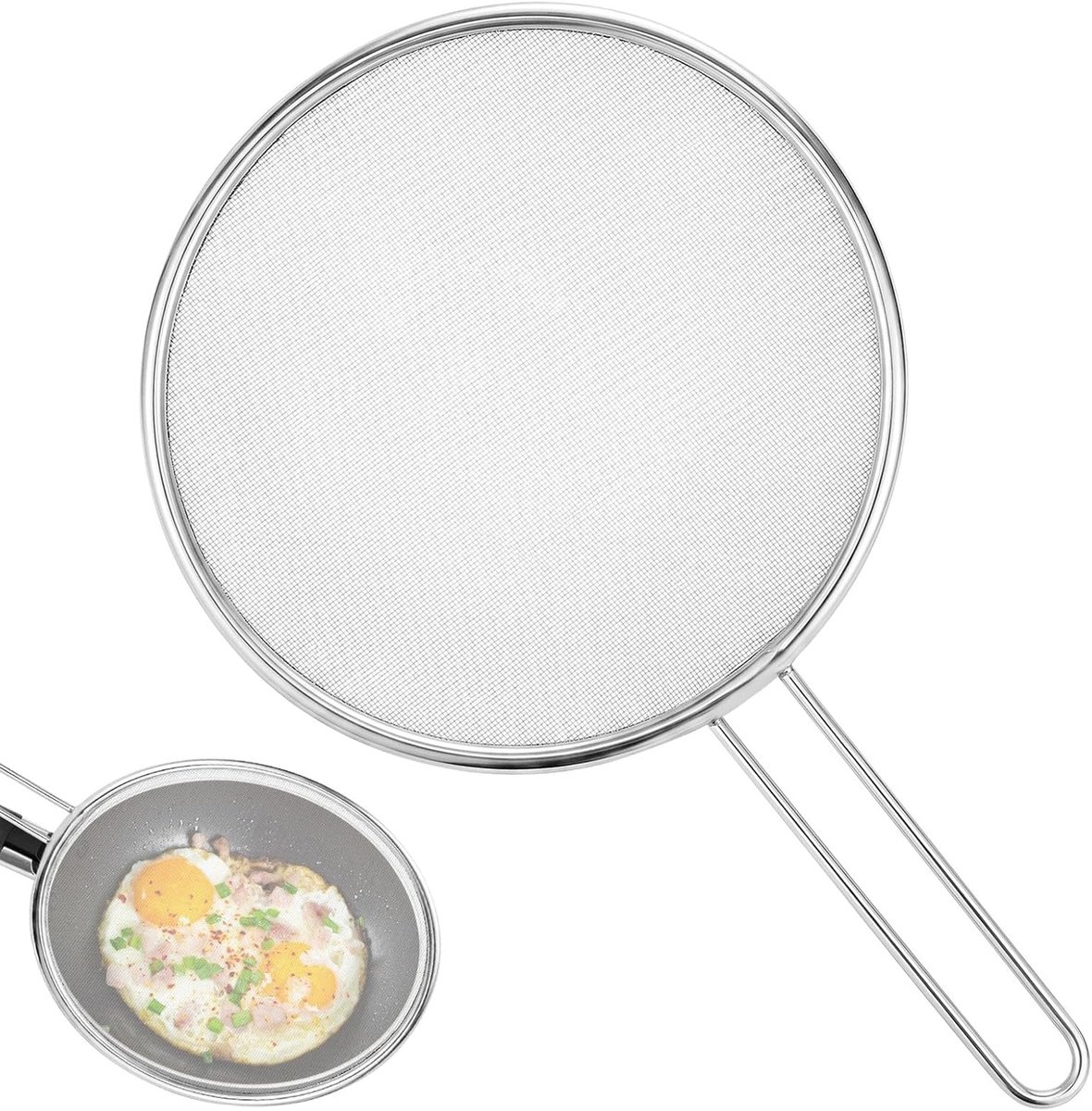 Spatbescherming pannen, universeel, spatbescherming met lange handgreep, vetspatbescherming voor pan en braadpannen, oliespatbescherming voorkomt spatten bij het braden