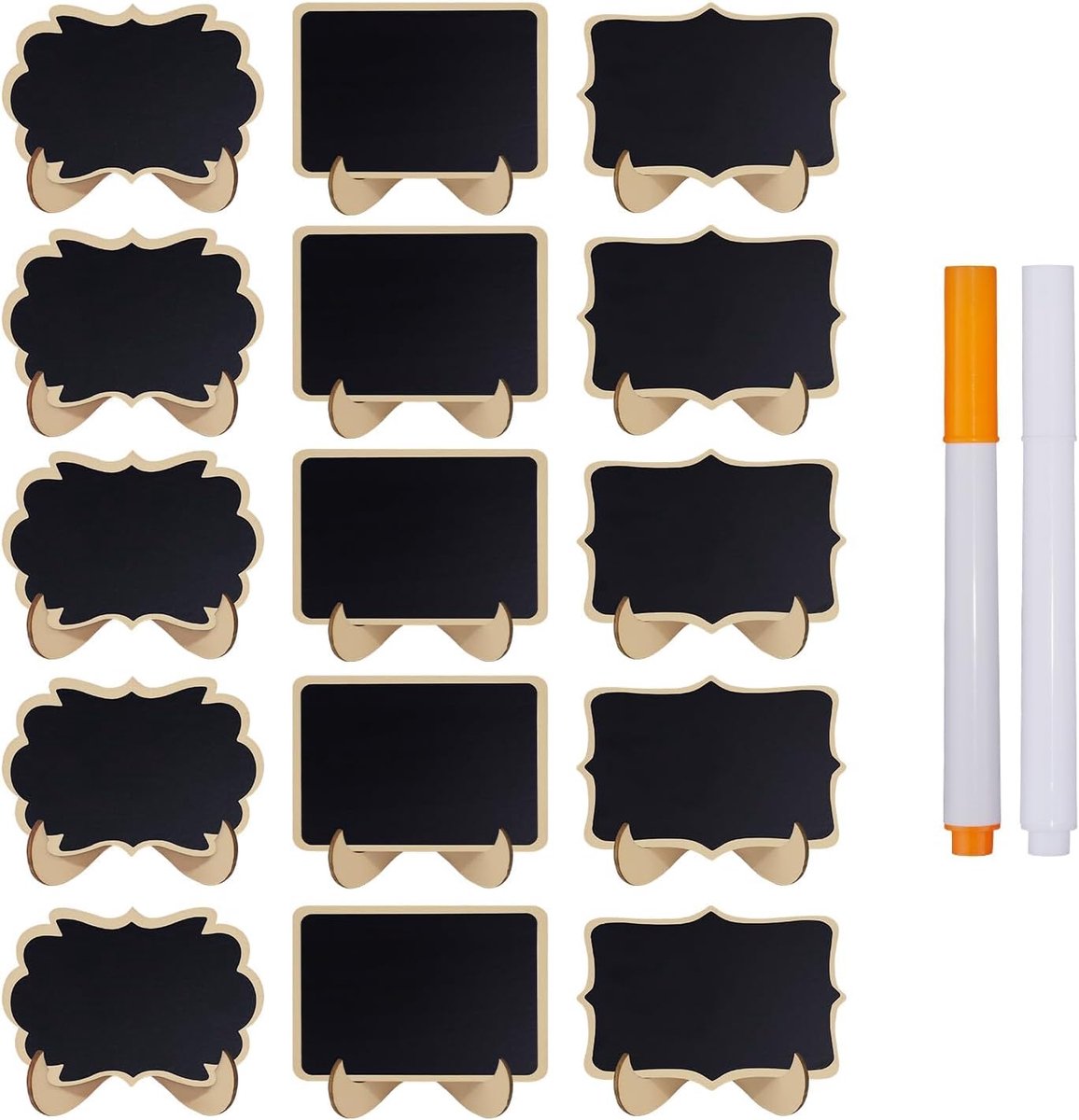 15 stuks mini-krijtborden met standaard en 2 krijtstiften, kleine borden om te beschrijven, mini-borden voor bruiloftskaarten, prijskaartjes, buffetborden, tafeldecoratie, tafelnummers bruiloft