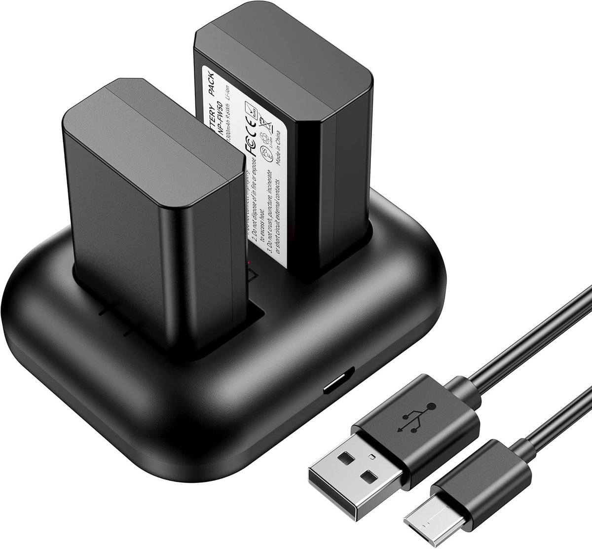 Vervangende batterij en snellader voor Sony NP-FW50, geschikt voor NEX 3/5/7, A6500, A6300, A6400, A7-serie en RX10, ideaal voor fotografen en videomakers