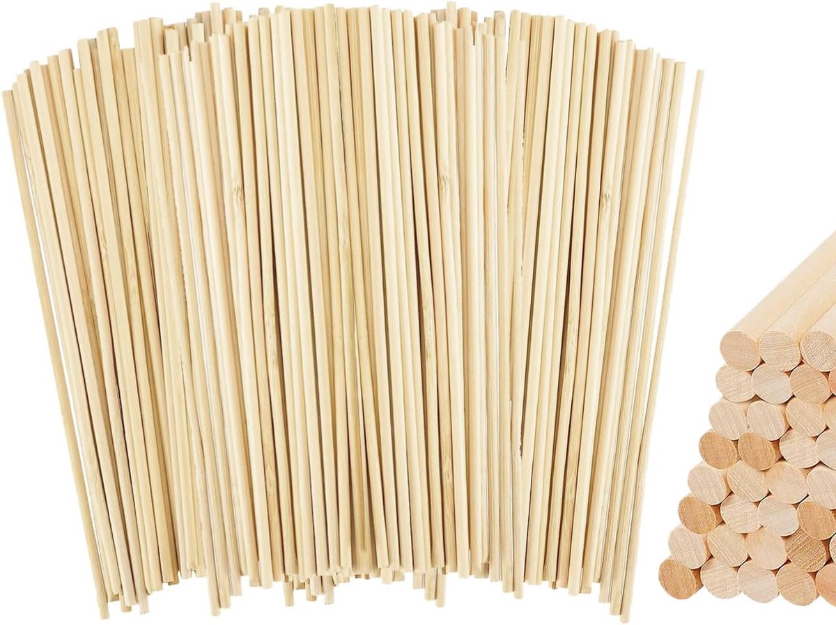 Houten stokken om te knutselen, 150 stuks, 30 cm, rondhout, geschikt voor suikerspin, stokken, houten stokken, compatibel met architectonische modelleermaterialen