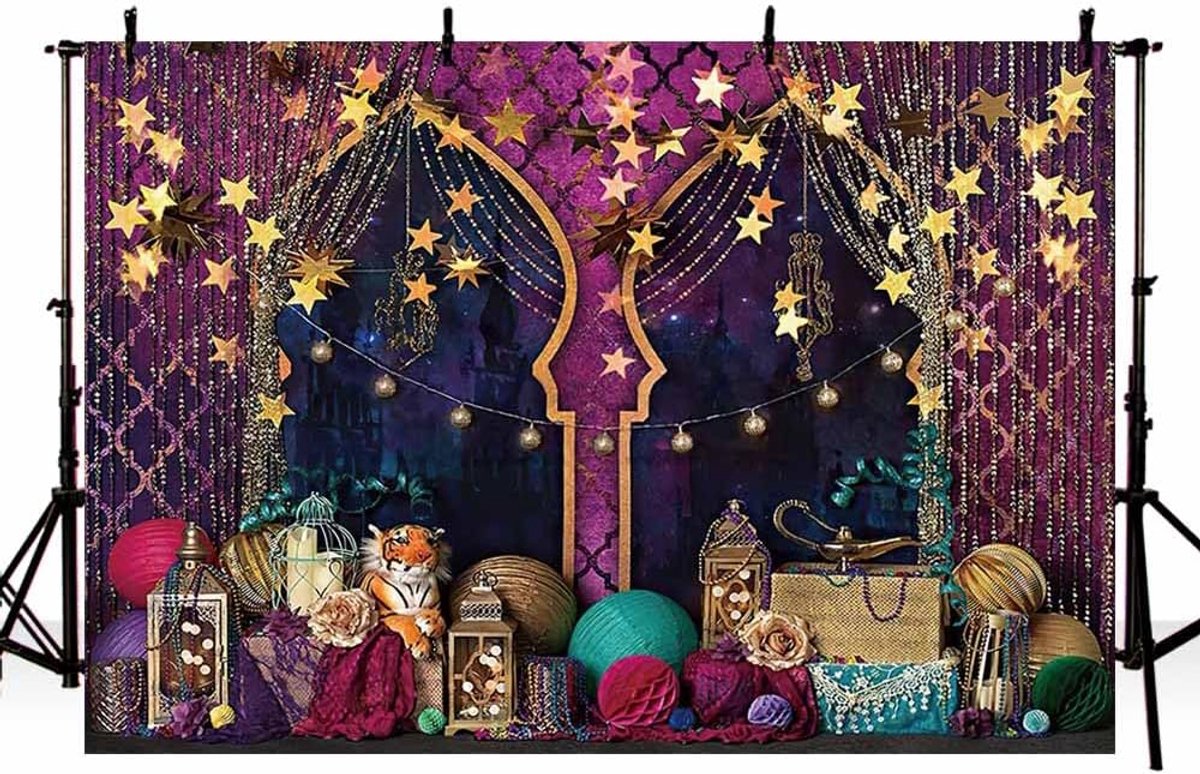 7x5ft India Arabische Marokkaanse Nachten Fotografie Achtergrond Gouden Ster Glitter Paleis Decor Achtergrond Banner Foto Booth Props