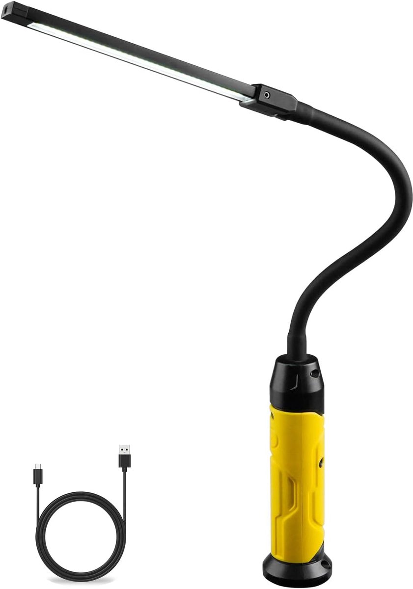 zaklamp, 1000 lumen, 3 modi, superheldere led-werkplaatslamp met magnetische voet en zwanenhals, COB-inspectielamp voor auto, reparatie, werkplaats, garage