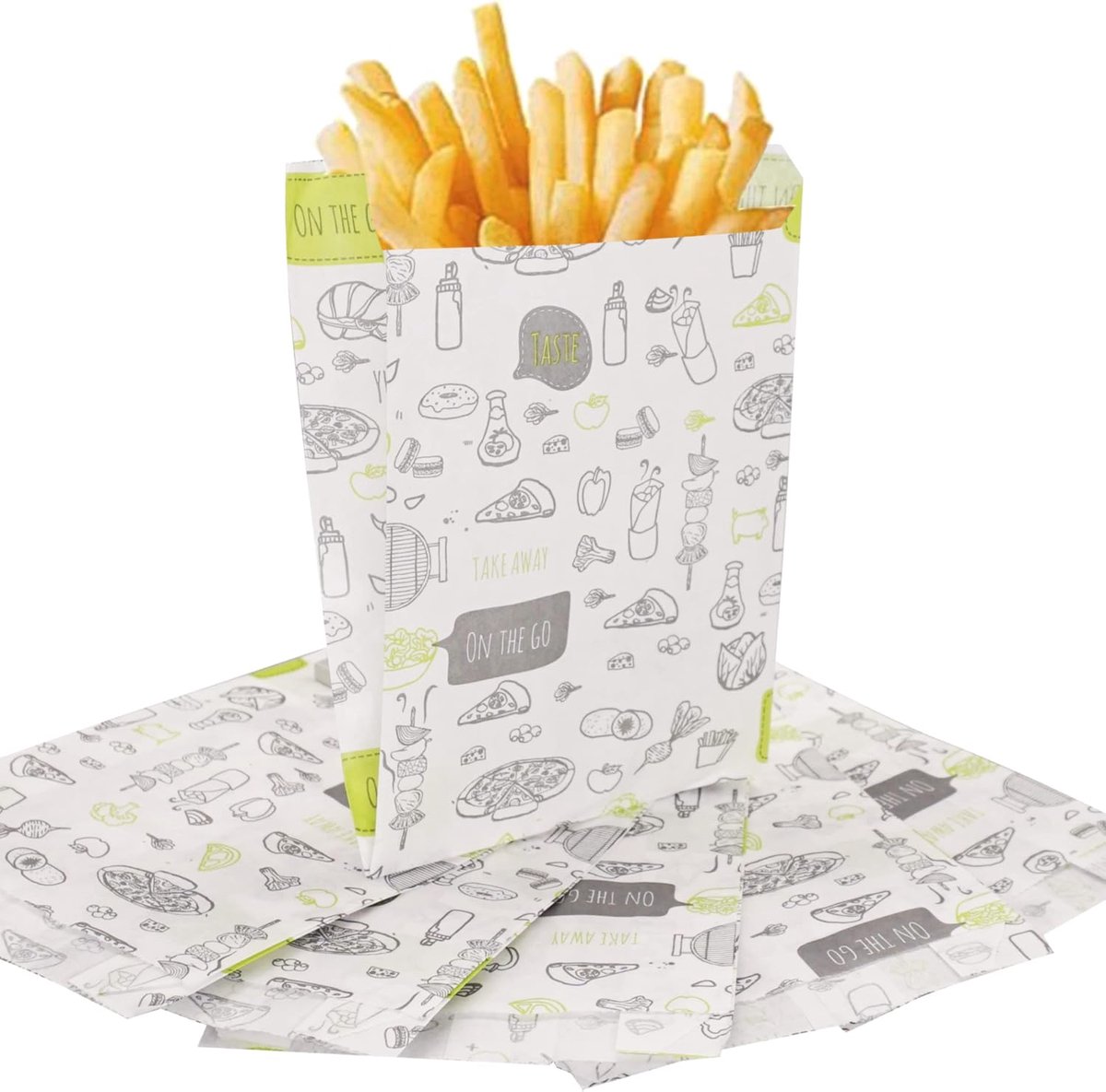 (200 stuks) Papieren Zakken Voor Voedsel Verpakking 11 x 3 x 12 cm, Frietzakken, Vetvrije Fast Food Zakken, Voedsel Wrap