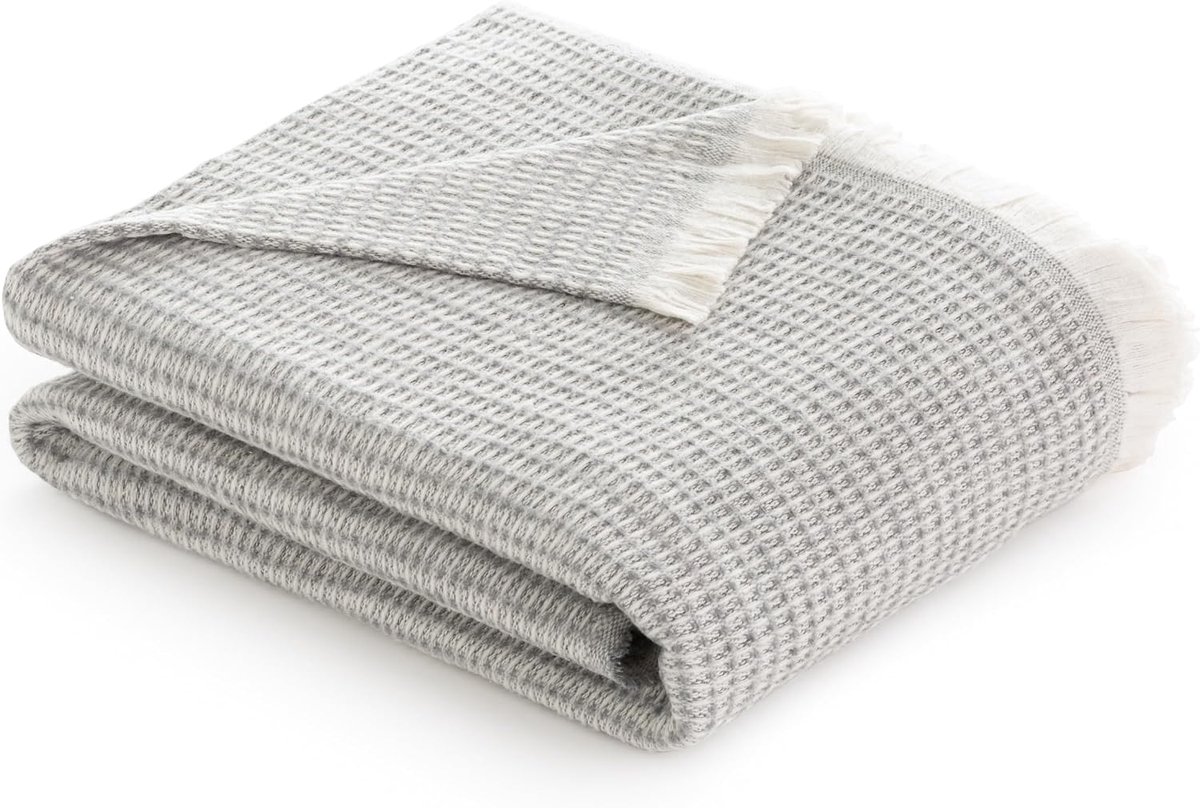 Todocama - Extra zachte katoenen deken met GOFRE-design, multifunctionele sprei voor bank, bed, decoratieve overtrek - ShopVlot