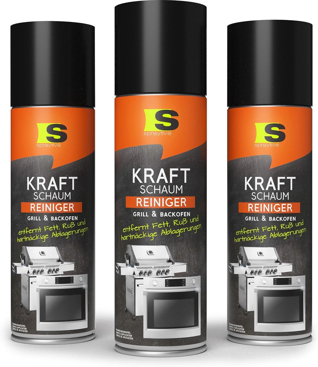 SnelShoppen - 3 x 500 ml Grill en Ovenreiniger, Power Foam Spray voor Eenvoudig Schoonmaken van Bakplaat, Grillrooster, Pan en Meer – Grillreiniger zo