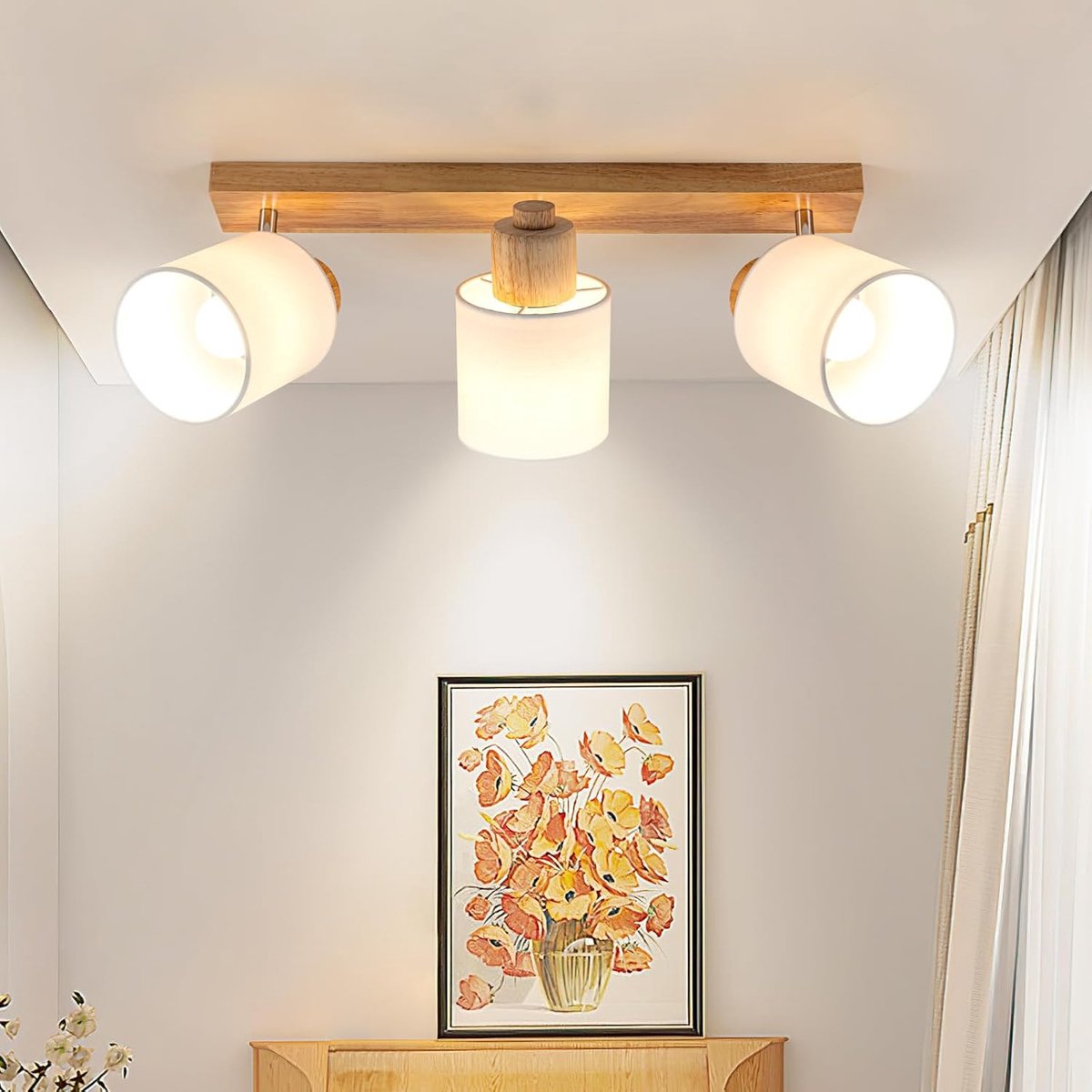 Plafondlamp plafondspot 3 vlammen woonkamer - houten plafondlamp plafondspot vintage E14 draaibare lamp plafond wandspot max 30 W spot voor slaapkamer keuken hal, zonder lampen
