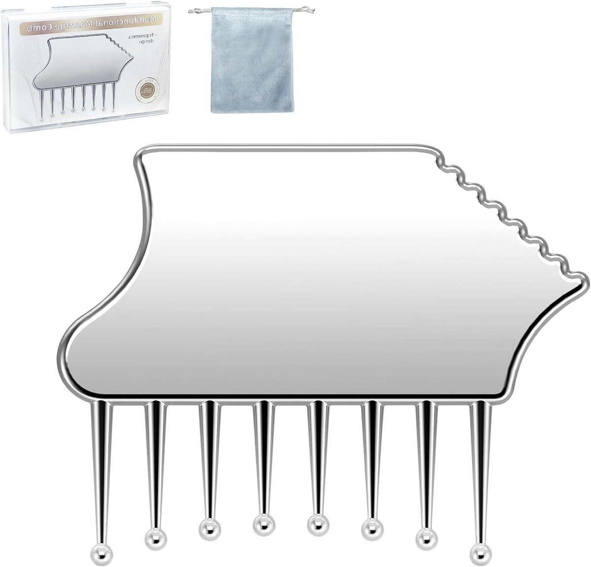 Metalen Gua Sha Tool - Hoofdhuidkam Massager - Hoofdhuid Verzorging - Vijf Praktische Randen - 7.87 x 9.53 cm - Metaal