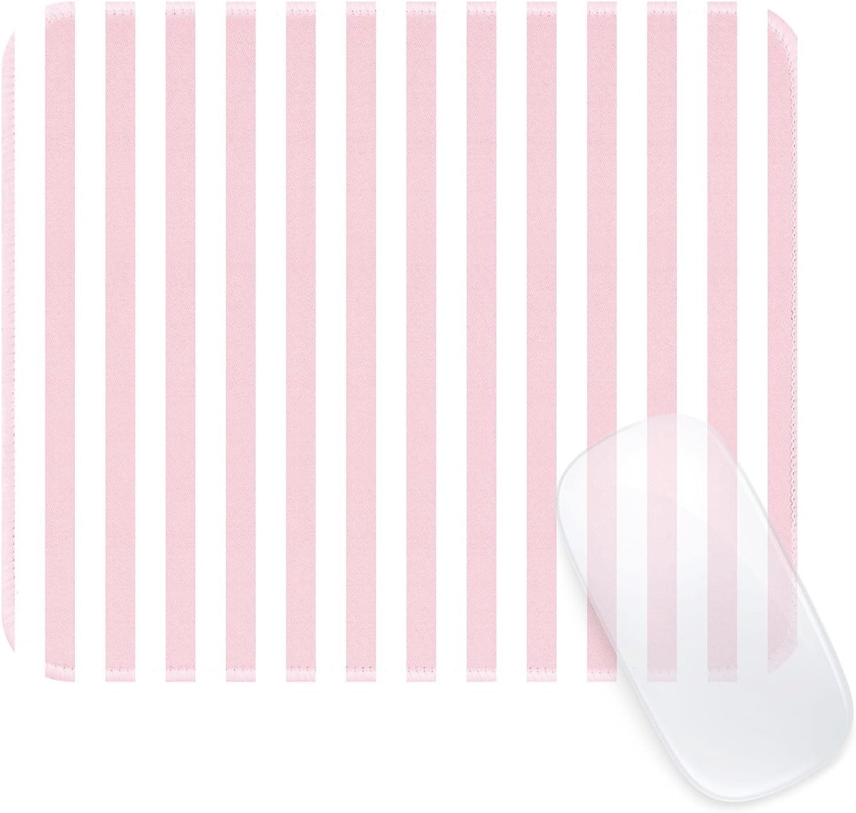 SnelShoppen - Schattige Gestreepte Muismat met Gestikte Rand, Premium Waterdichte Katoenen Muismat, Antislip Rubber Basis, Licht Roze, Ideaal voor Kan