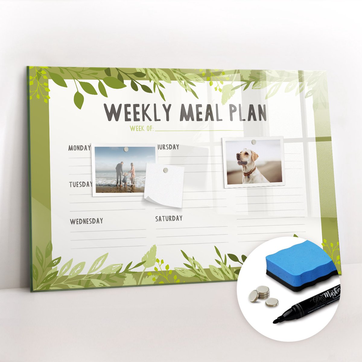 Tulup Whitebord - Wekelijks fitnessmenu - 60 x 40 cm - Groente Magneetbord Keuken - Gratis 5 Sterke Magneten + Whiteboard Marker & Wisser - Decoratief Magnetisch Bord - Magneetbord Rechthoekig - Productiviteit Tools