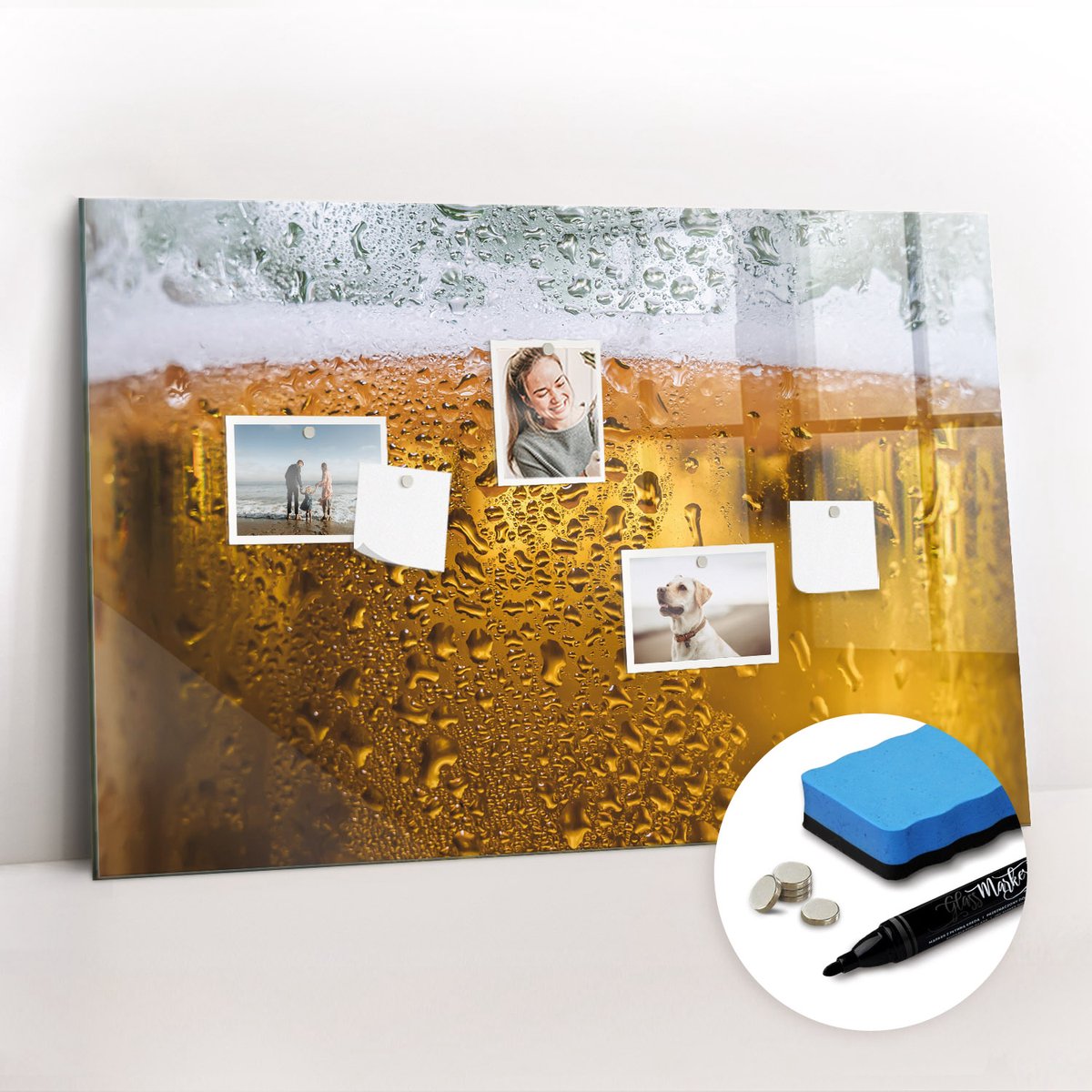 Tulup Whitebord - Een mok bier - 90 x 60 cm - Geel Magneetbord Muur - Gratis 5 Sterke Magneten + Whiteboard Marker & Wisser - Design Memobord - Foto Magneetbord - Ideeënbord Thuiswerkplek