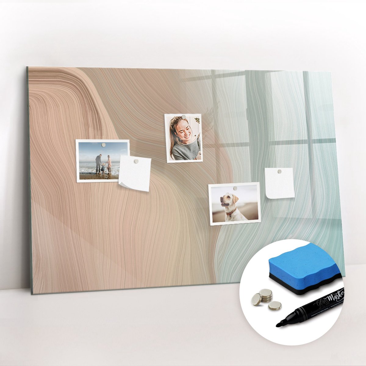 Tulup Whitebord - Golfabstractie - 90 x 60 cm - Veelkleurig Magnetisch Wandbord - Gratis 5 Sterke Magneten + Whiteboard Marker & Wisser - Industrieel Wandbord - Magneetbord Keuken - Inspiratiebord Kantoor