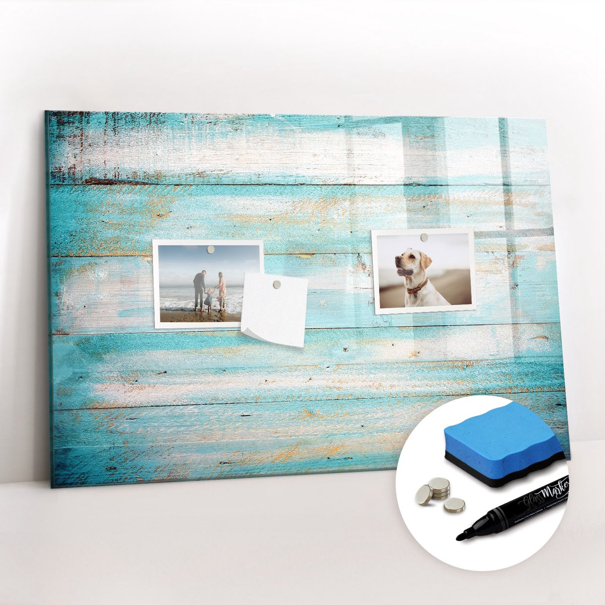 Tulup Whitebord - Blauwe borden - 60 x 40 cm - Veelkleurig Memobord Glas - Gratis 5 Sterke Magneten + Whiteboard Marker & Wisser - Design Memobord - Magnet Board - Productiviteit Tools