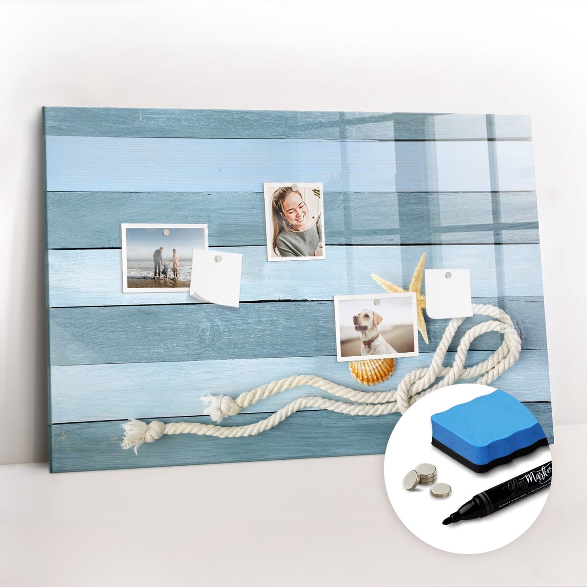 Tulup Whitebord - Schelpen met geschulpte strepen - 90 x 60 cm - Blauw Magnetisch Bord - Gratis 5 Sterke Magneten + Whiteboard Marker & Wisser - Interieur Accessoires Kantoor - Magnet Board - Inspiratiebord Kantoor