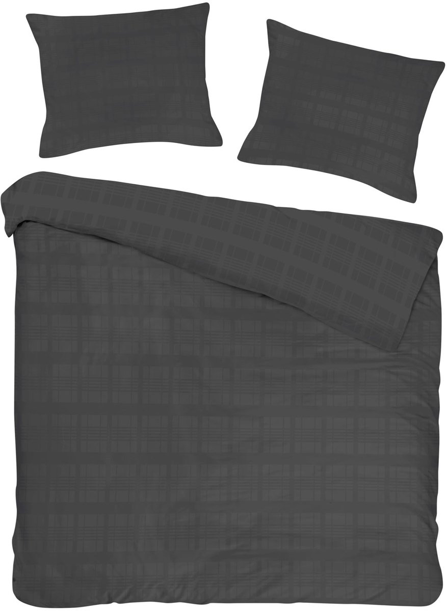 Luxe Mako-Satijn Dekbedovertrek Marsela – 180x200 cm – Antraciet Ruit – 100% Katoen – Darymex
