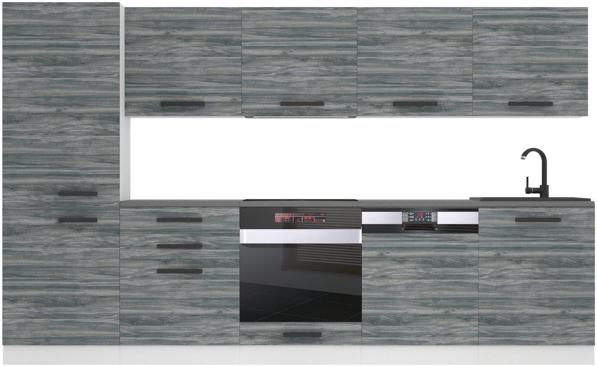 BELINI Keukenblok ROSE - Keukenmeubel Set 300 cm Glamour Wood met Werkbladen - Boven- en Onderkasten