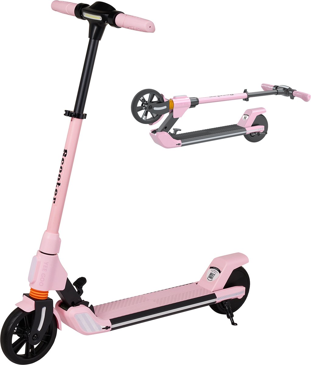 YEE GOO Elektrische step voor kinderen - Kinderstep - Elektrische step - 200W borstelloze Motor - Actieradius 8–13 km - Maximumsnelheid: 20 km/u - verstelbare Hoogte - Voorvering - 7-inch Banden - roze