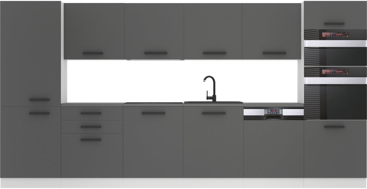 BELINI Keukenblok NAOMI - Keukenmeubel Set 360 cm Zilver Mat zonder Werkbladen - Boven- en Onderkasten