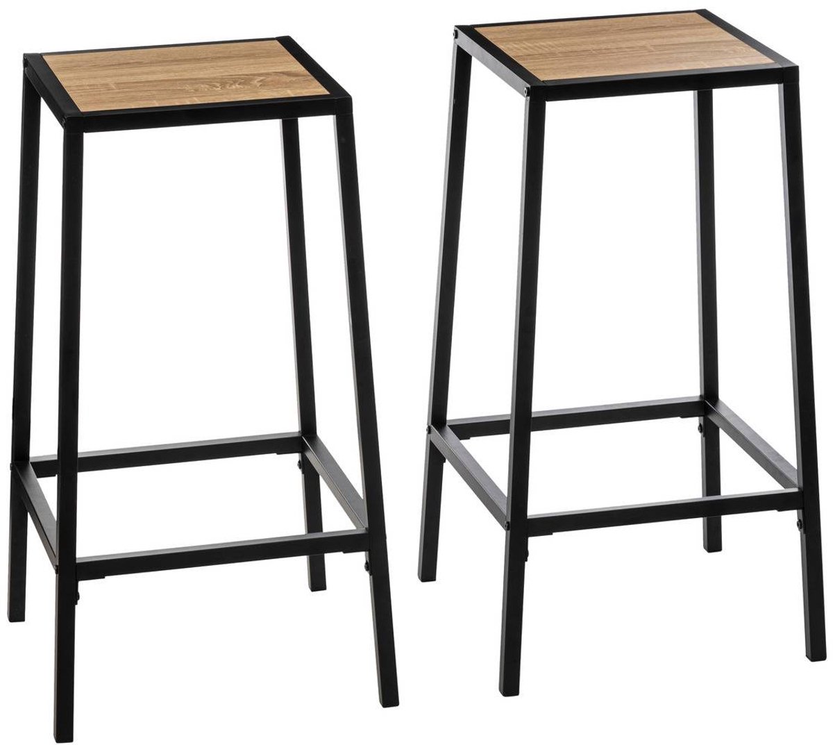 Set van 2 metalen barkrukken met zitting in houtlook ALIAJ