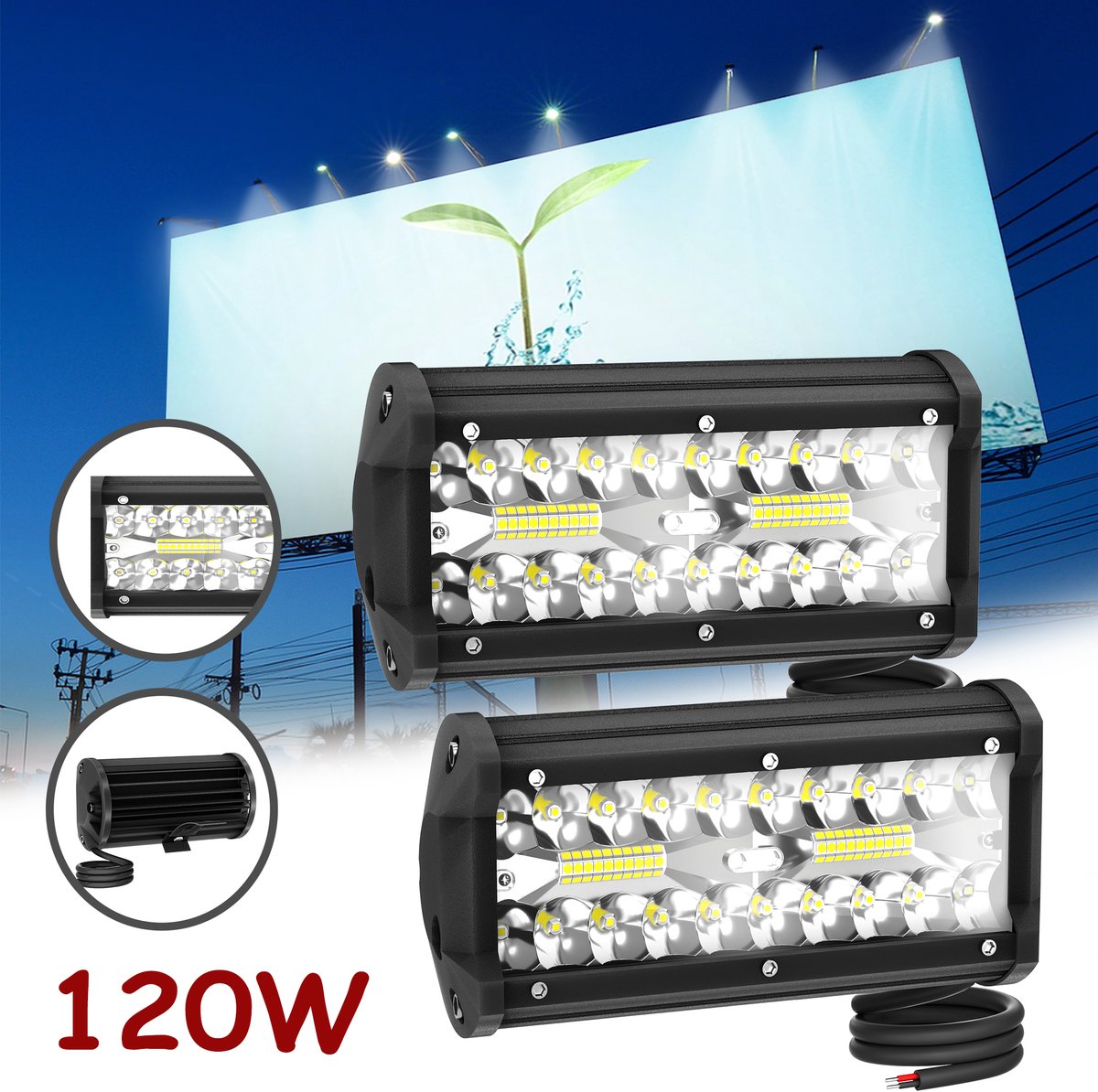 Froadp 120W auto LED-lichtbalk zwart koud licht LED-werklampenbalk 10-30V LED-koplampen met kabelboom voor aanhangwagens tractoren lichtbalk waterdicht IP67 schijnwerper spot LED-balk - 6 stuks