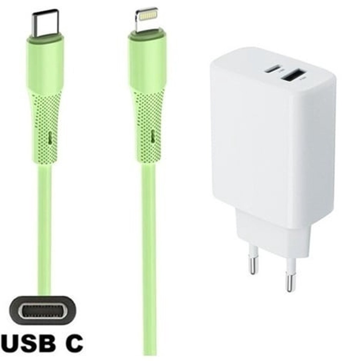 OneOne 20W snellader met 2 poorten en screenprotector van glas voor iPhone 13 Pro Max en iPhone 14 Plus + 1,0m USB C naar Lightning kabel. PD lader. Universele oplader adapter. Glazen screenprotector past op Apple iPhone 13 Pro Max & iPhone 14 Plus