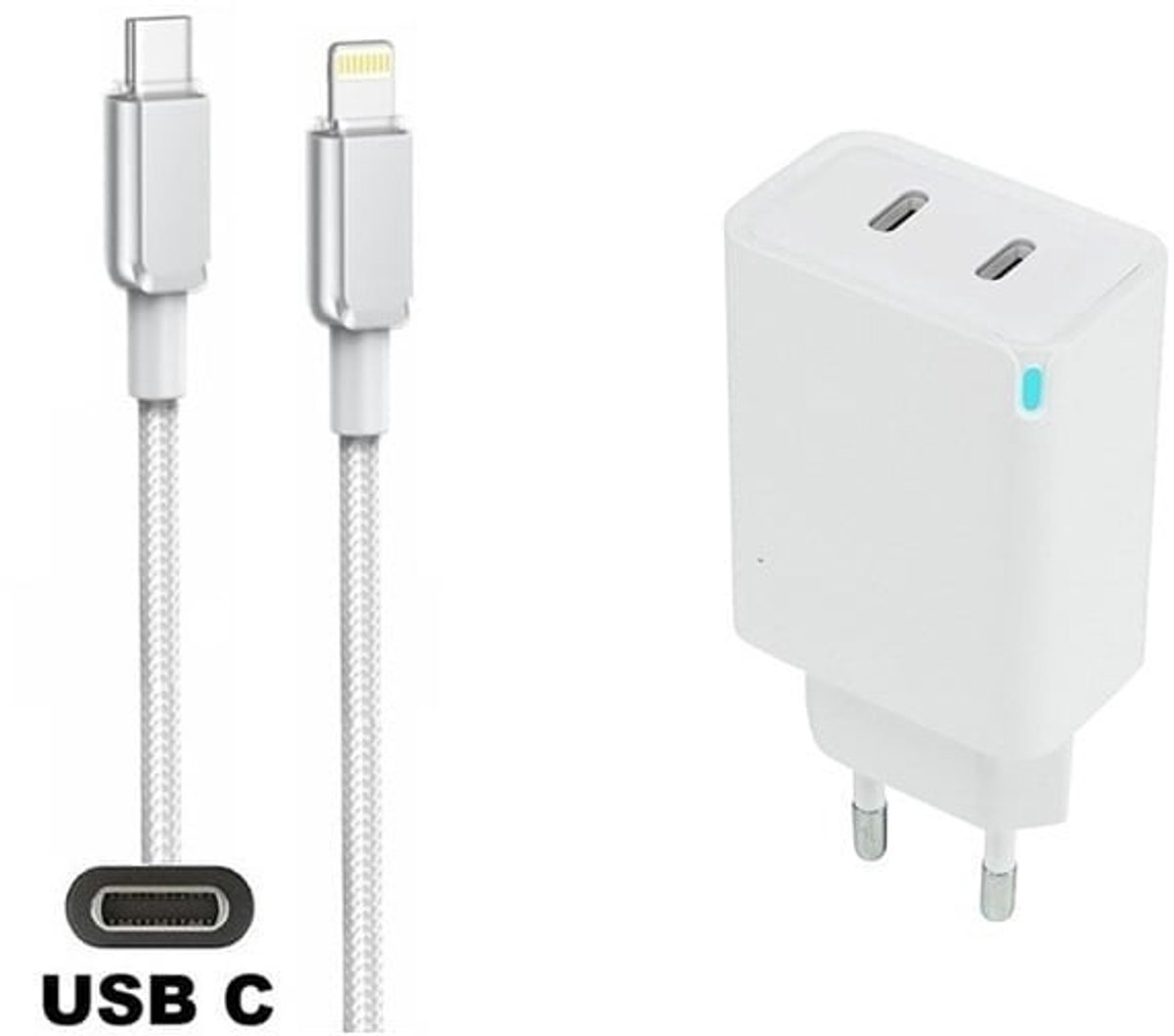 OneOne 45W super snellader met 2 poorten USB C - USB C en screenprotector van glas voor iPhone 12 Pro Max + 1,0m USB C naar Lightning kabel. Witte PD PPS lader. Universele oplader adapter. Glazen screenprotector past op Apple iPhone 12 Pro Max