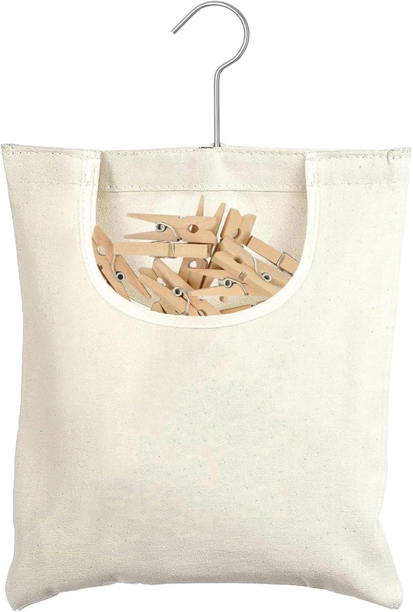 Opbergtas voor wasknijpers - Geschikt voor maximaal 100 wasknijpers - 32x27 cm - Met haakje - Ophangbare opbergtas voor wasknijpers - Herbruikbaar - Houdt wasknijpers schoon en droog - Praktisch