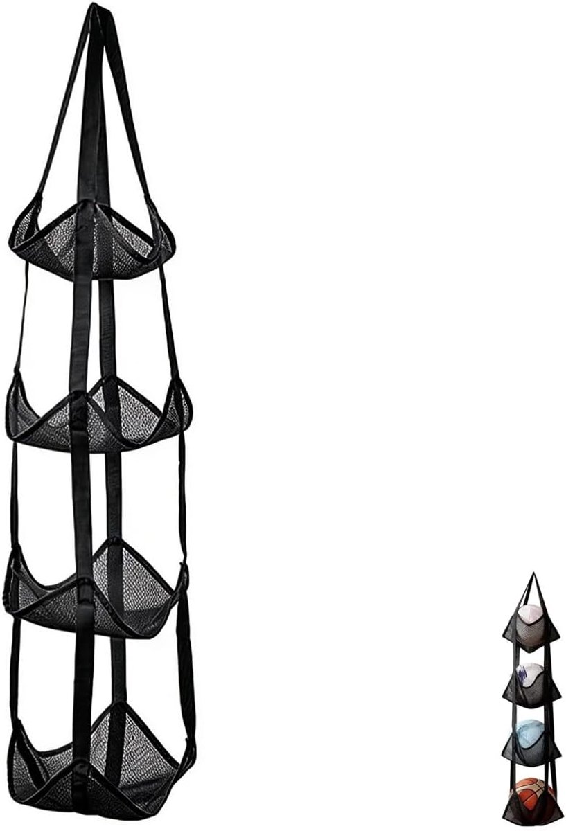 Balhouder Muur – Hangend Sportbal Net – Opbergnet voor Voetbal, Basketbal, Volleybal en Andere Ballen - balhouder voetbal opbergen basketbal houder - voor diverse sportballen, yogamatten, handdoeken en snacks