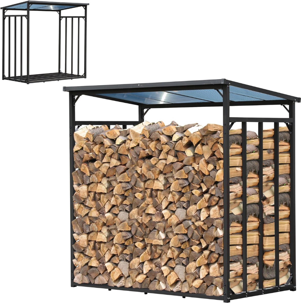 Zavio® Haardhoutrek Buiten - Houtopslagrek Outdoor - Droog Hout Opslaan -Zwart