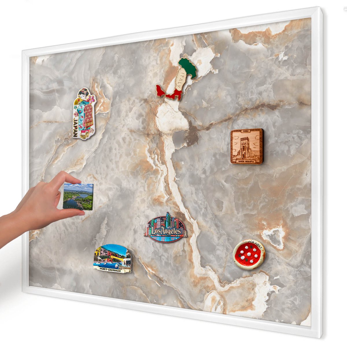 Artprintcave Grijs Magneetbord mit Witte Lijst - 80x60 cm - Marmeren Elegantie Magnetische Organizer - Modern Magneetbord Voor Foto's - Texturen