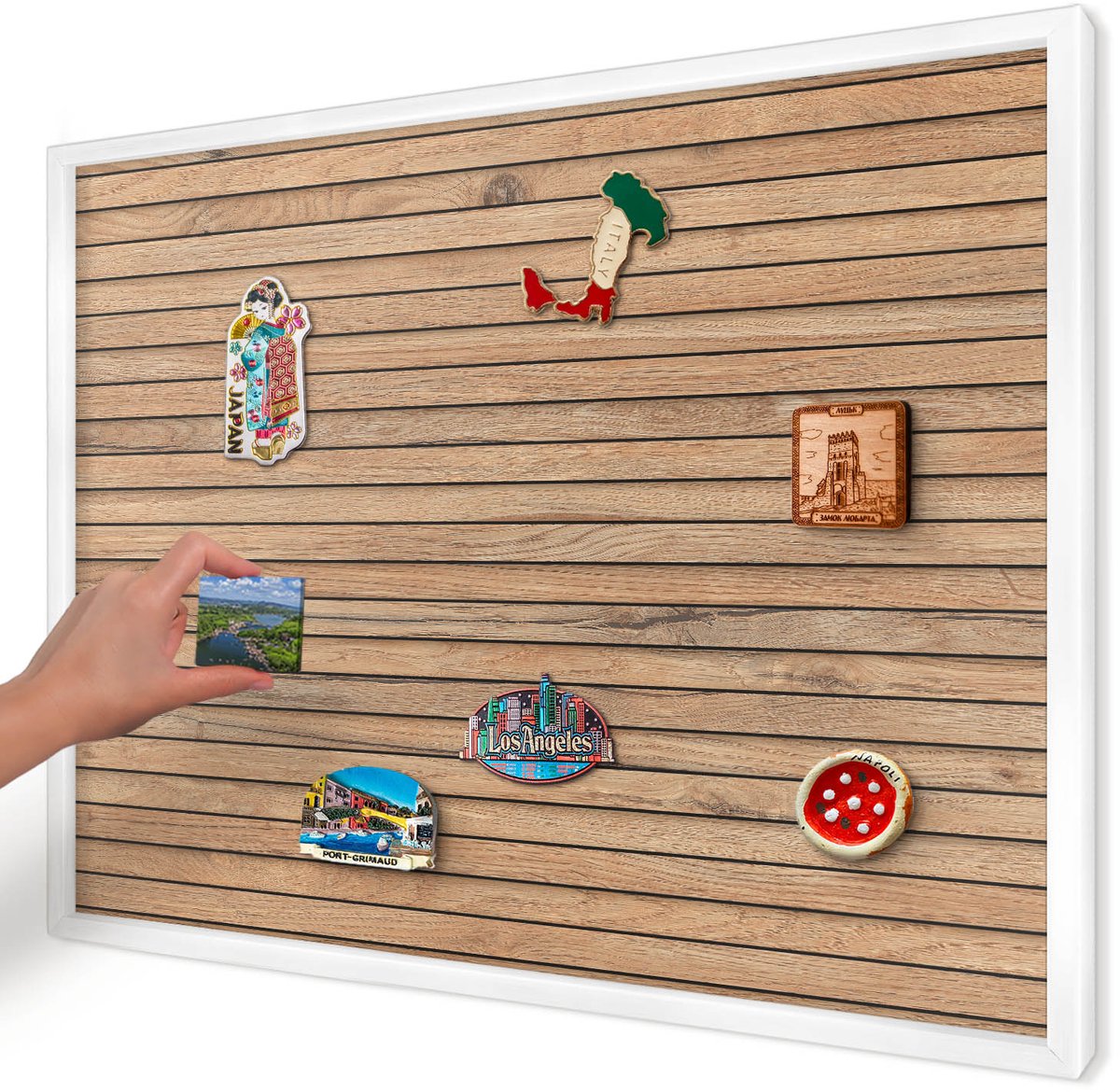 Artprintcave Bruin Magneetbord mit Witte Lijst - 70x50 cm - Houten Planken Magneet Bord mit Frame - Rustiek Magnetisch Bord Voor Magneten - Texturen