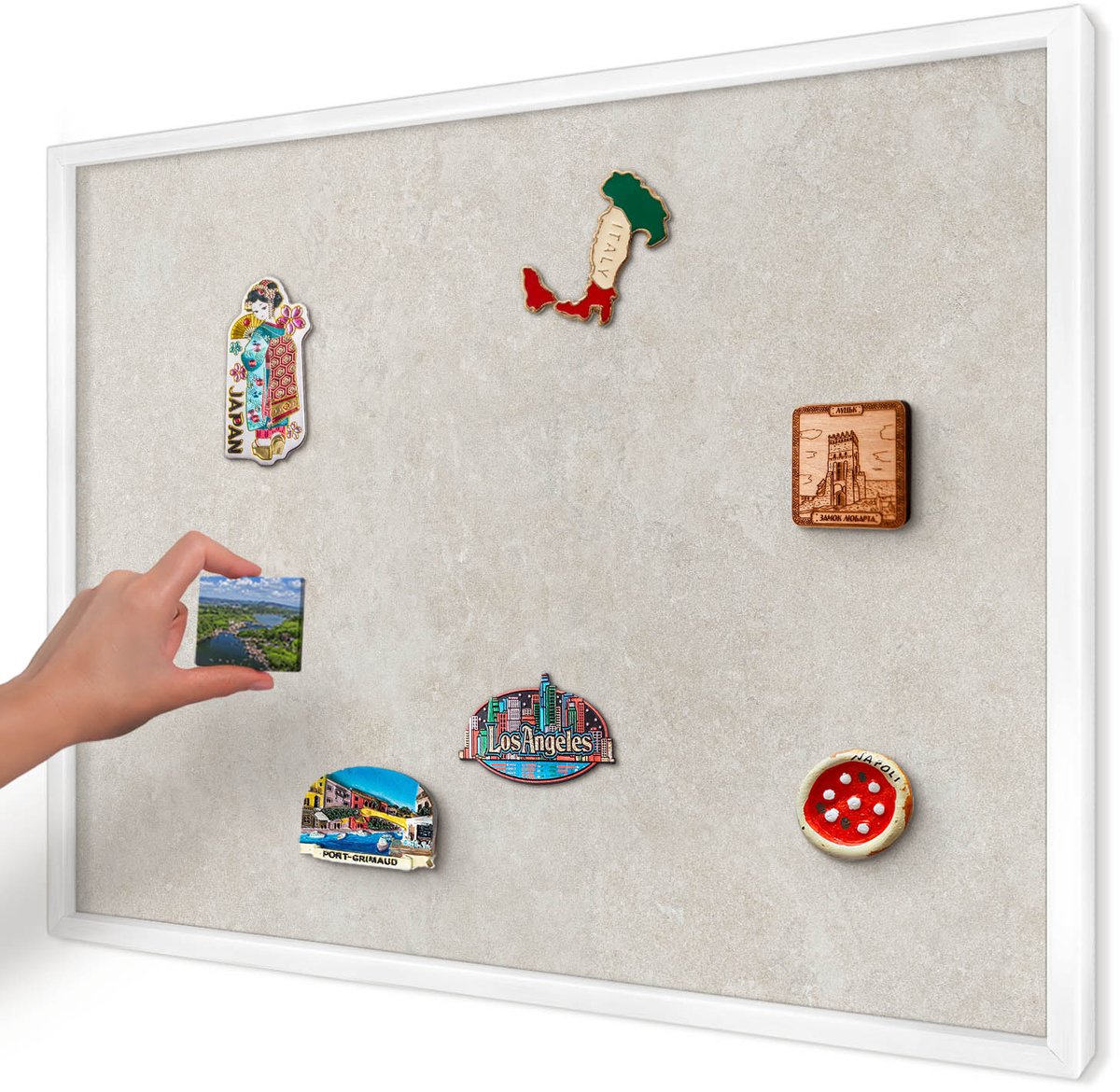 Artprintcave Beige Magneetbord mit Witte Lijst - 70x50 cm - Natuurlijke Elegantie Wandbord Magnetisch - Modern Memobord Keuken - Texturen