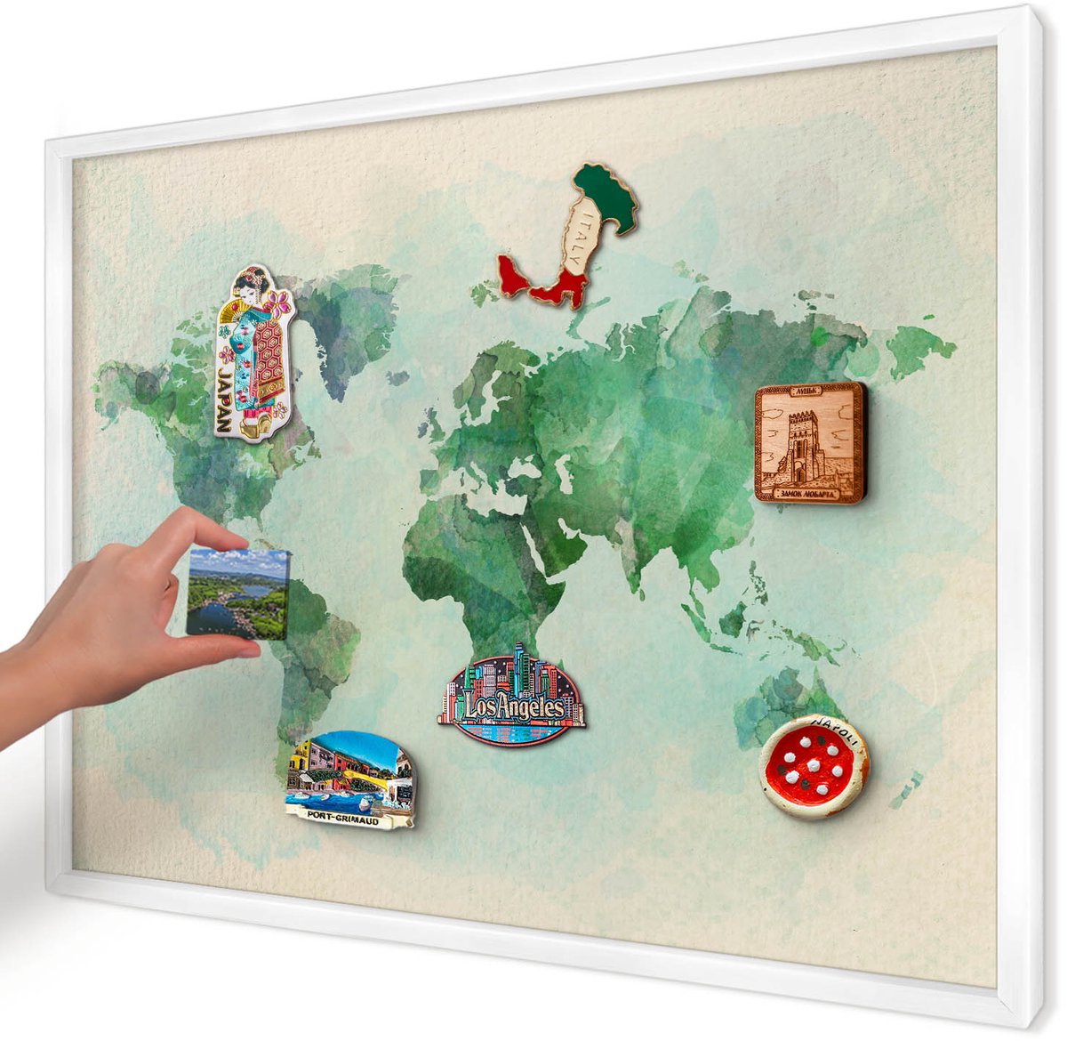 Artprintcave Groente Magneetbord mit Witte Lijst - 70x50 cm - Wereldkaart Bord Voor Magneten - Waterverf Magneet Bord mit Frame - Kaarten