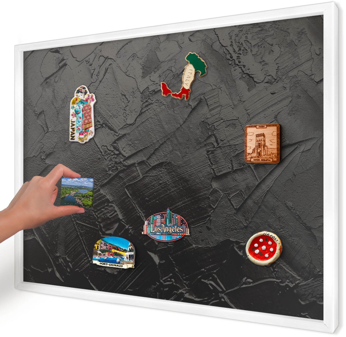 Artprintcave Zwart Magneetbord mit Witte Lijst - 70x50 cm - Gestructureerd Zwart Magneetbord Voor Foto's - Abstract Magneet Bord mit Frame - Abstractie