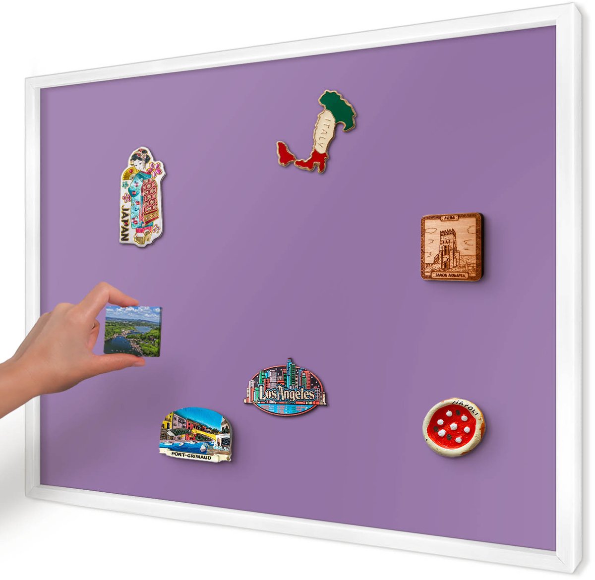 Artprintcave Paars Magneetbord mit Witte Lijst - 70x50 cm - Violet Bord Voor Magneten - Minimalist Magnetisch Bord - Achtergronden En Patronen