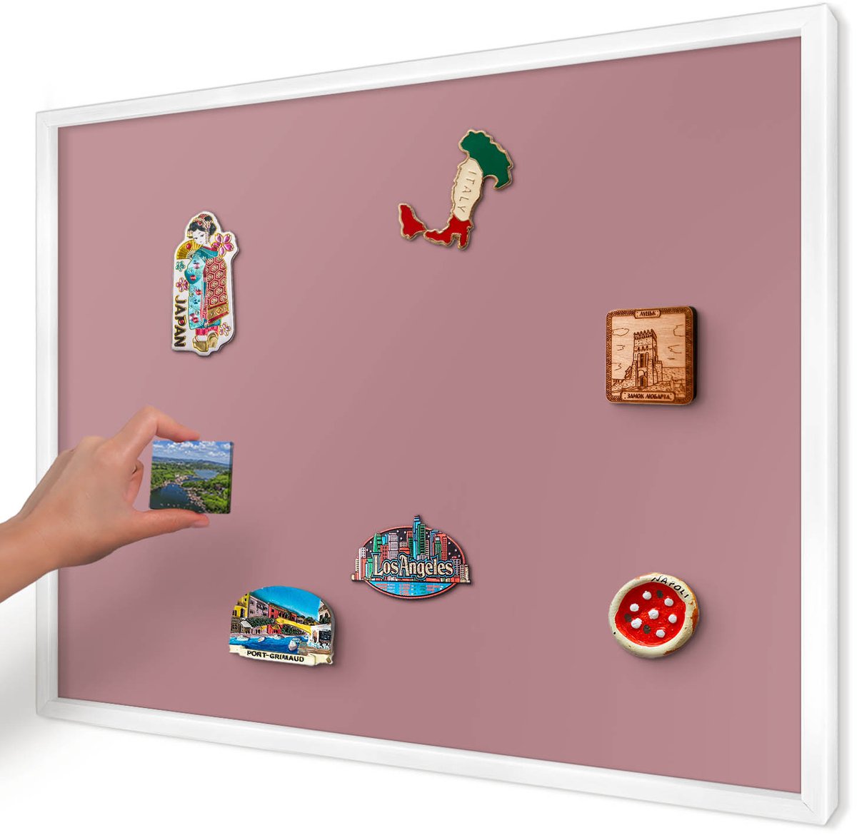 Artprintcave Roze Magneetbord mit Witte Lijst - 70x50 cm - Oudroze Magnetische Organizer - Minimalist Bord Voor Magneten - Achtergronden En Patronen