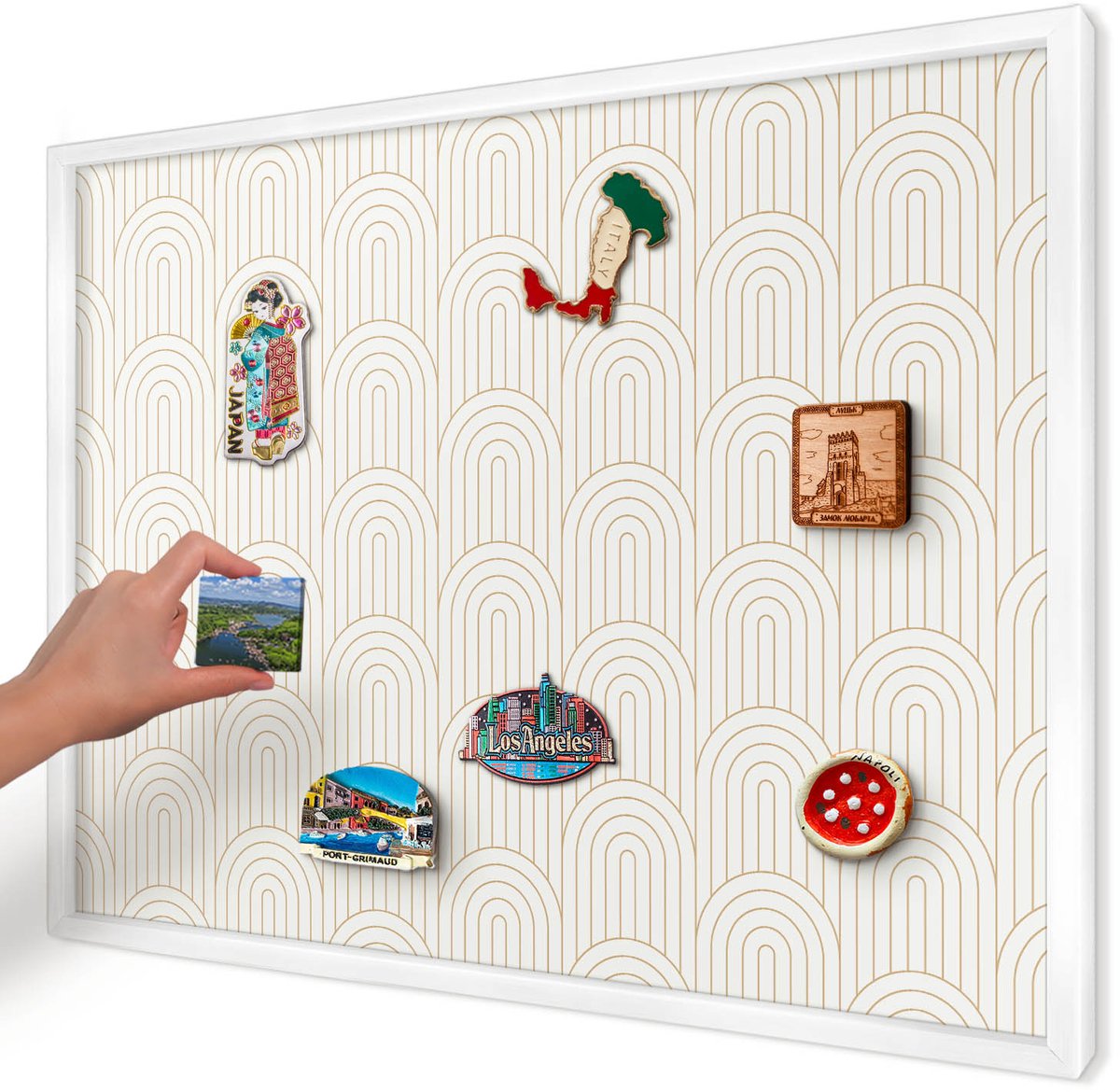 Artprintcave Beige Magneetbord mit Witte Lijst - 70x50 cm - Artistieke Bogen Wandbord Magnetisch - Geometrische Magnetisch Bord Voor Magneten - Achtergronden En Patronen