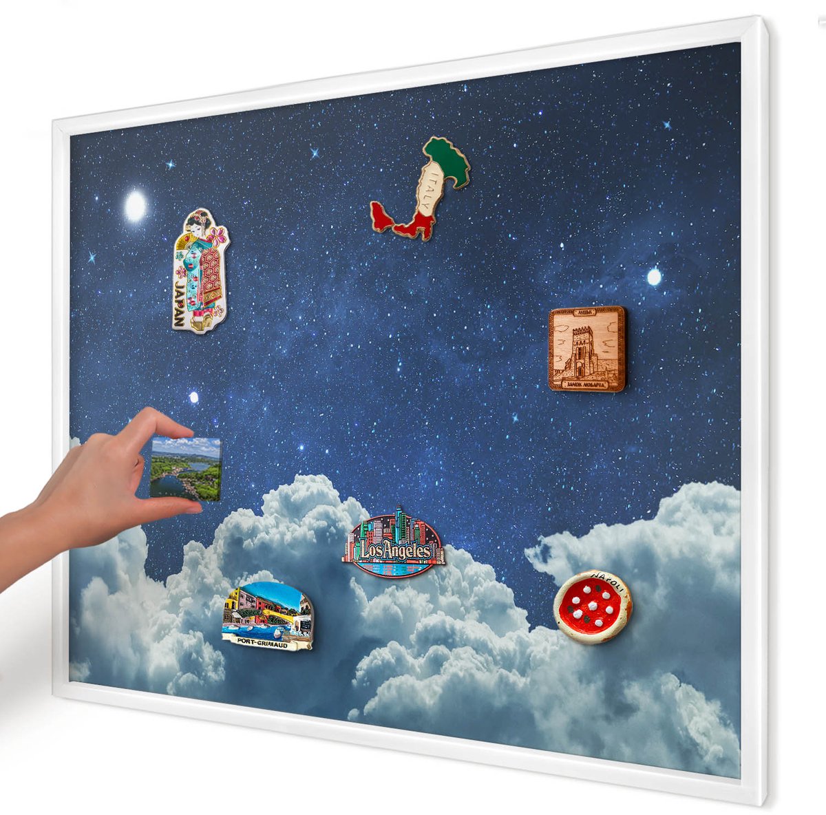 Artprintcave Marine Magneetbord mit Witte Lijst - 80x60 cm - Kosmische Nacht Notitiebord - Surrealistisch Magneet Bord mit Frame - Kosmos